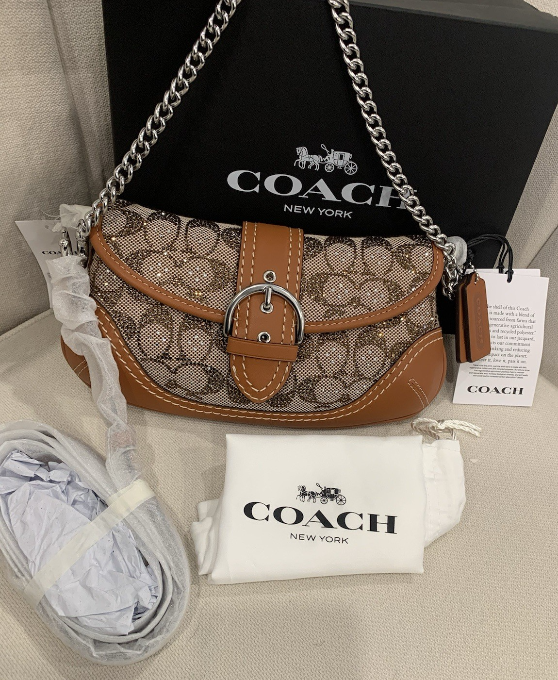 COACH Crystal Signature Jacquard Soho Bag 25 with Chain and