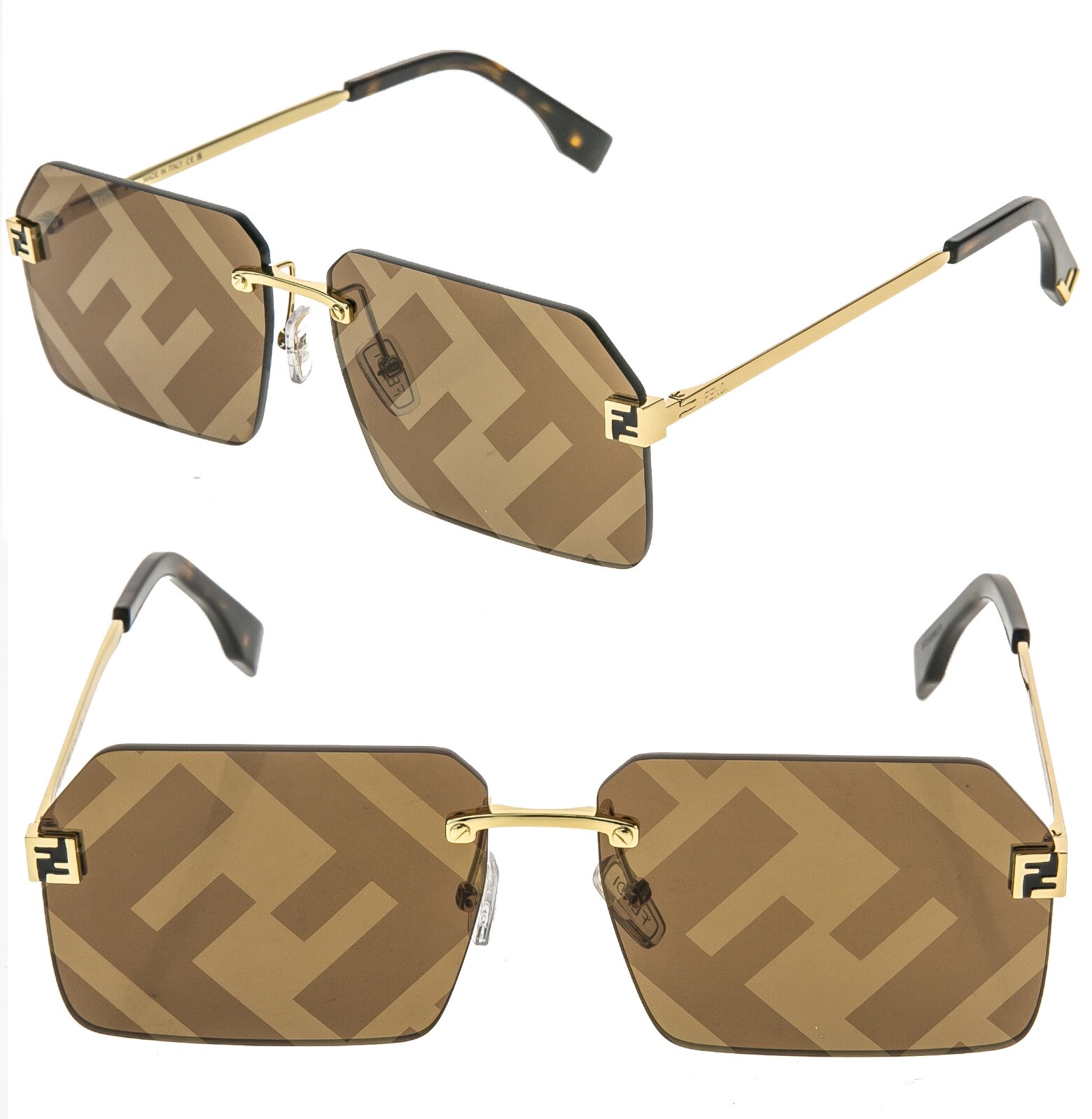 FENDI FS SKY 40043 Gold Brown FF Mirrored Print Unisex Sunglasses