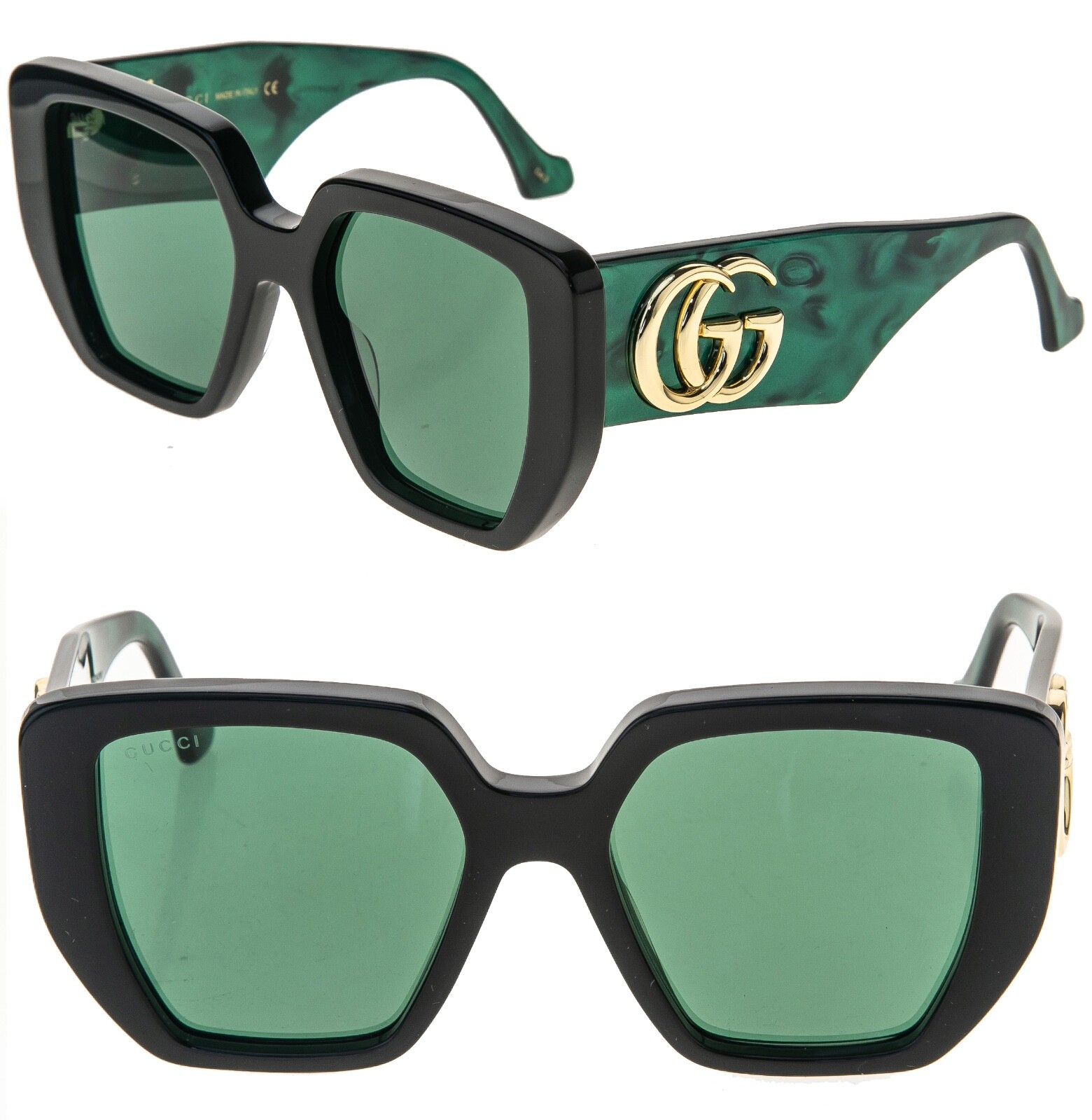 GUCCI 0956 Black Green Marble 001 Logo Chunky Sunglasses GG0956S
