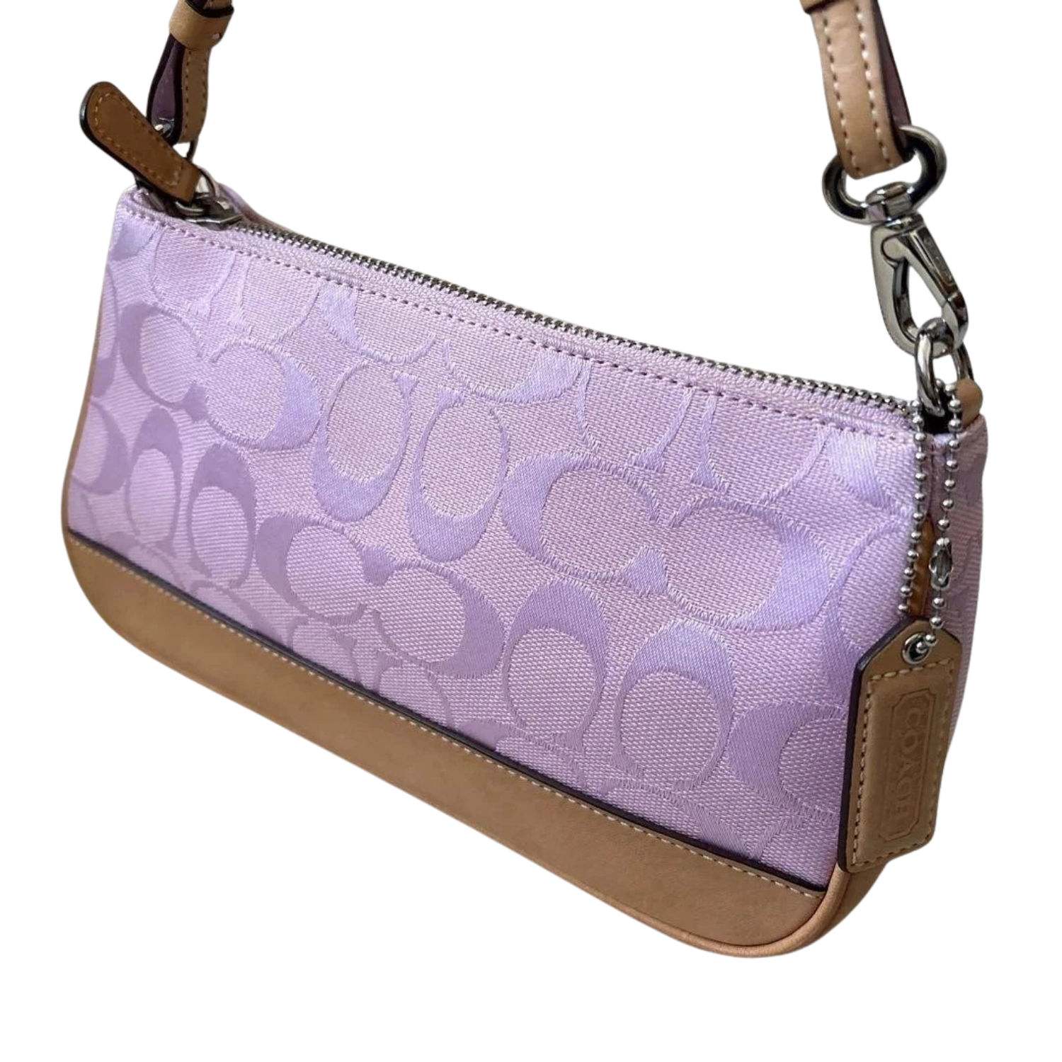 COACH Signature Demi Mini Pouch Shoulder Bag Canvas Leather Pink