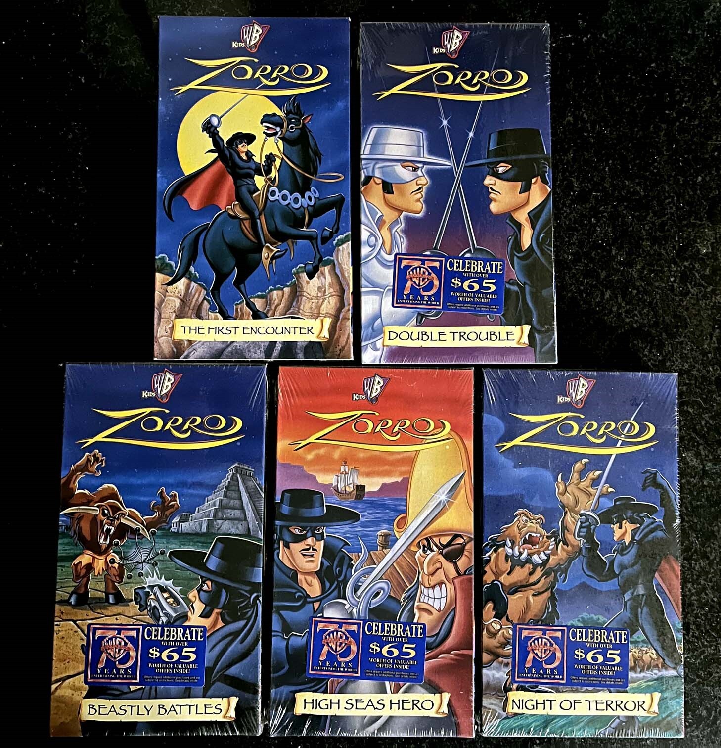 WB Kids Vintage 1997 ZORRO Animated Series lot of 5 VHS tapes