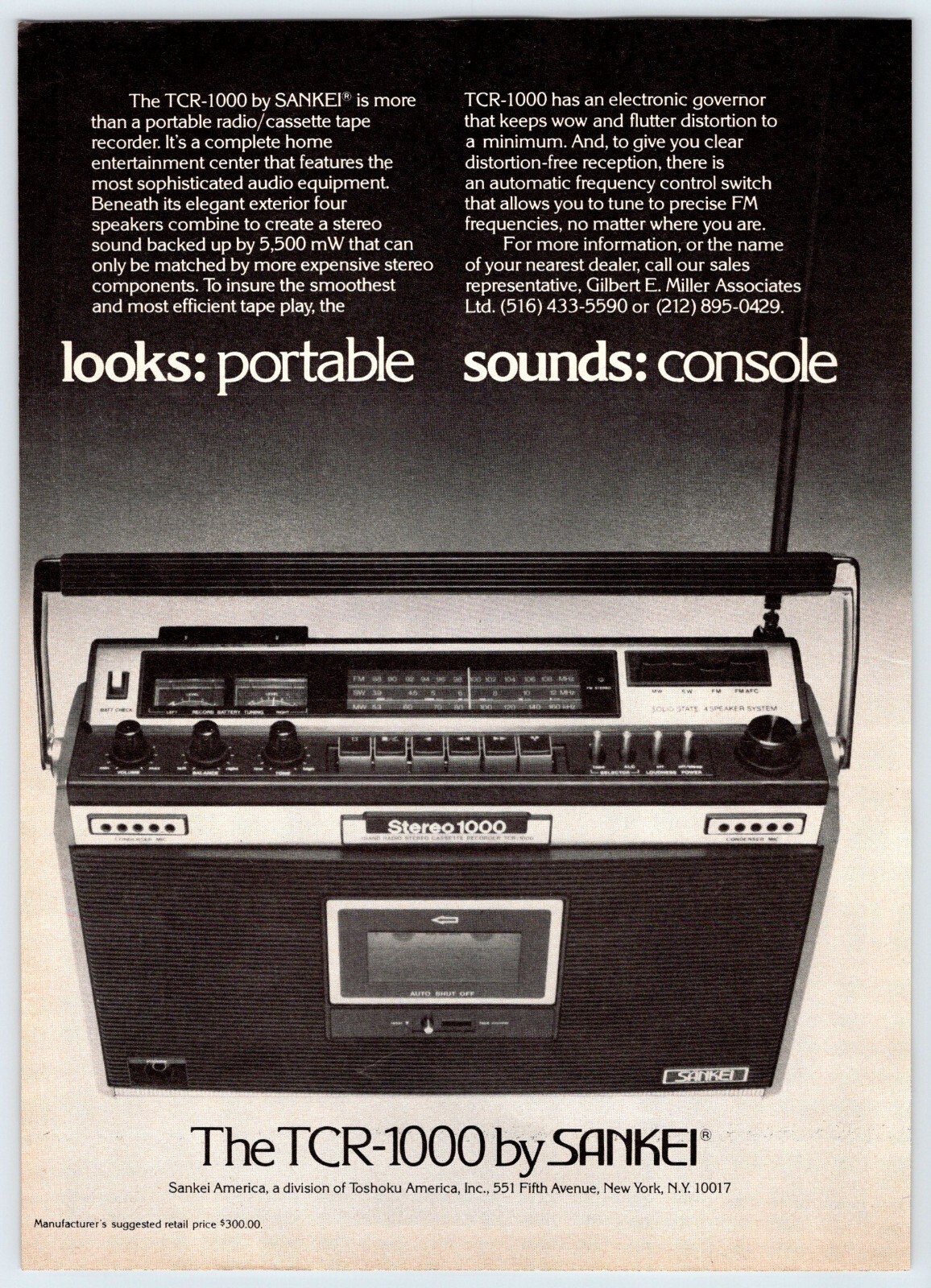 1977 SANKEI TCR-1000 PORTABLE RADIO CASSETTE Vtg 8