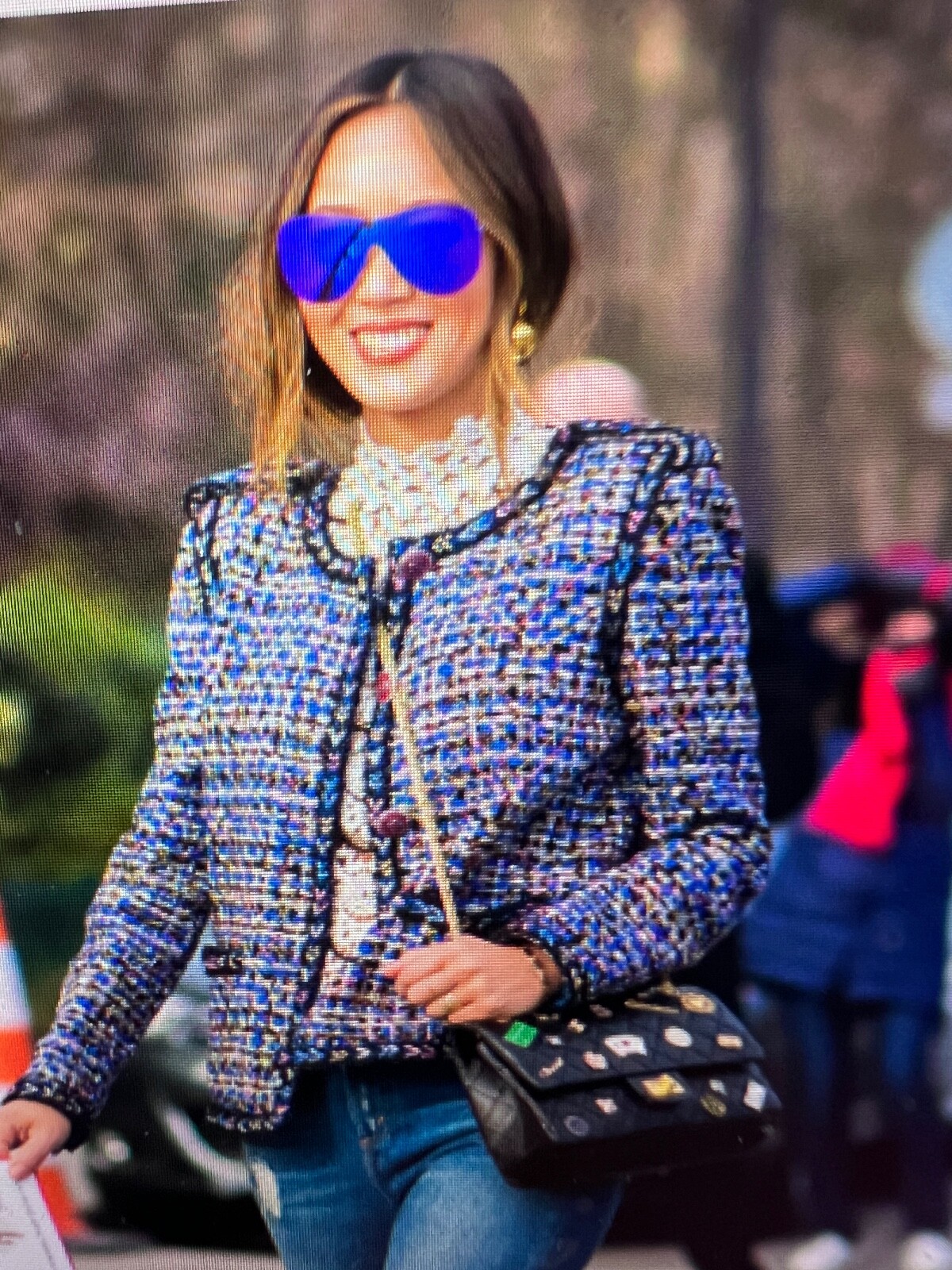 Chanel 16P NEW TWEED BLUE PINK JACKET BRAIDED TRIM CC BUTTONS FR46