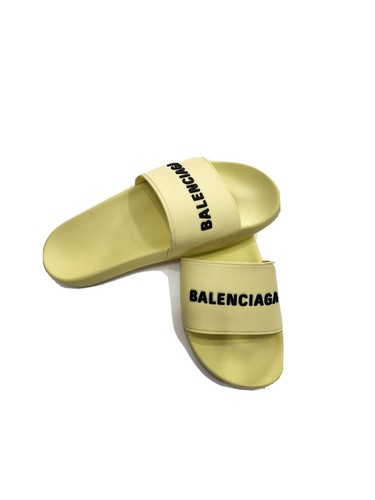 $375 Women's Balenciaga Logo Pool Slides Flat Sandals Slippers