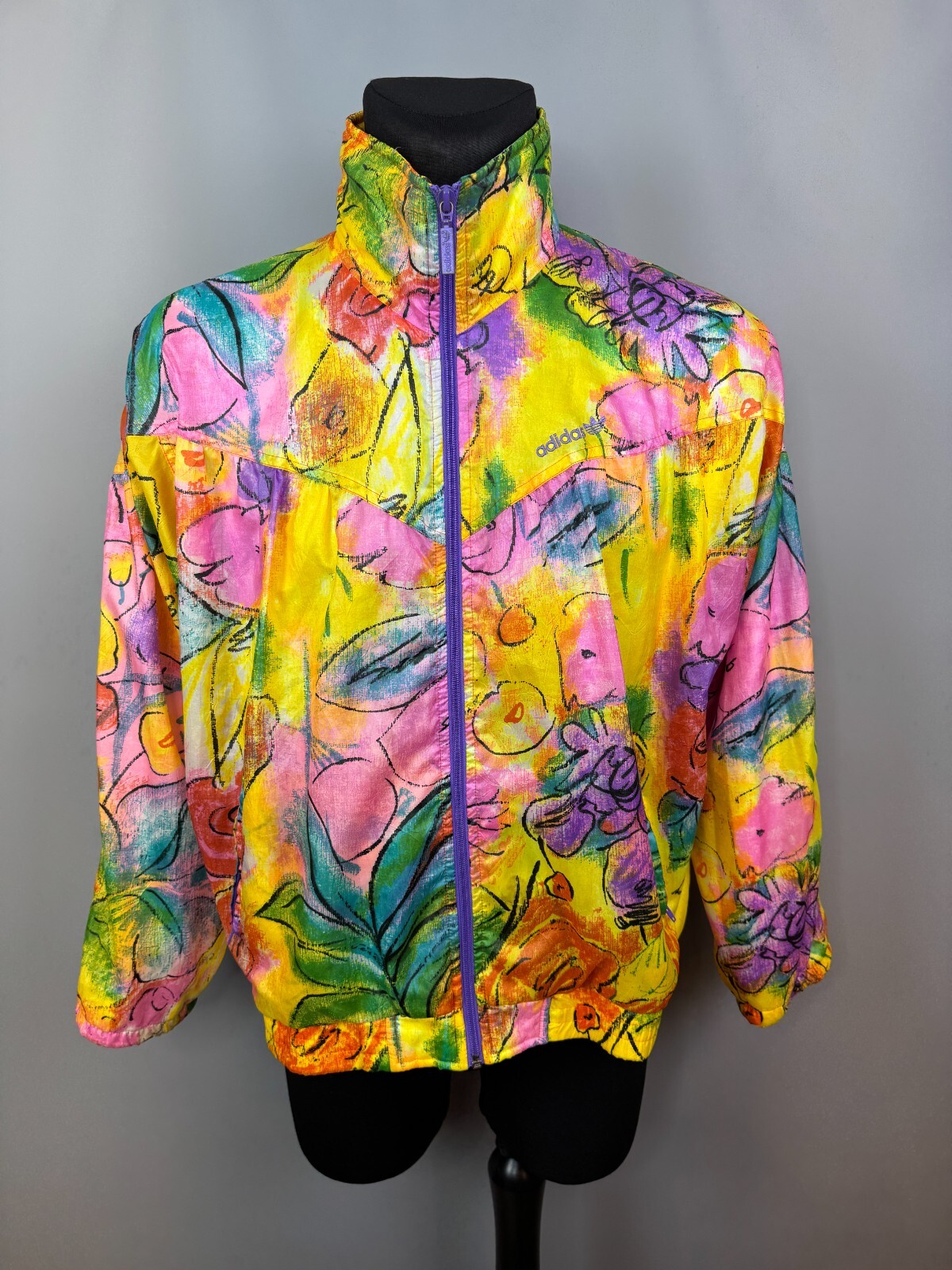 VINTAGE 90's ADIDAS FLORAL PRINT TRACK JACKET MULTICOLOURED RARE