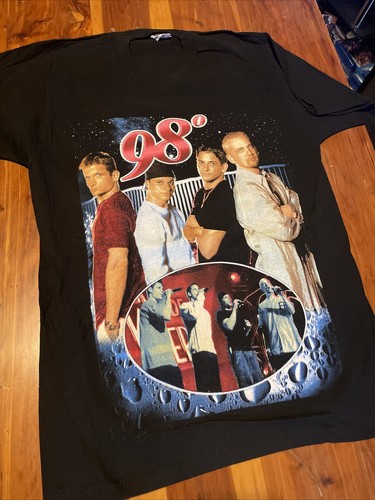 Vintage 90s Deadstock 98 Degrees Boy Band Black Rap Tee Tshirt