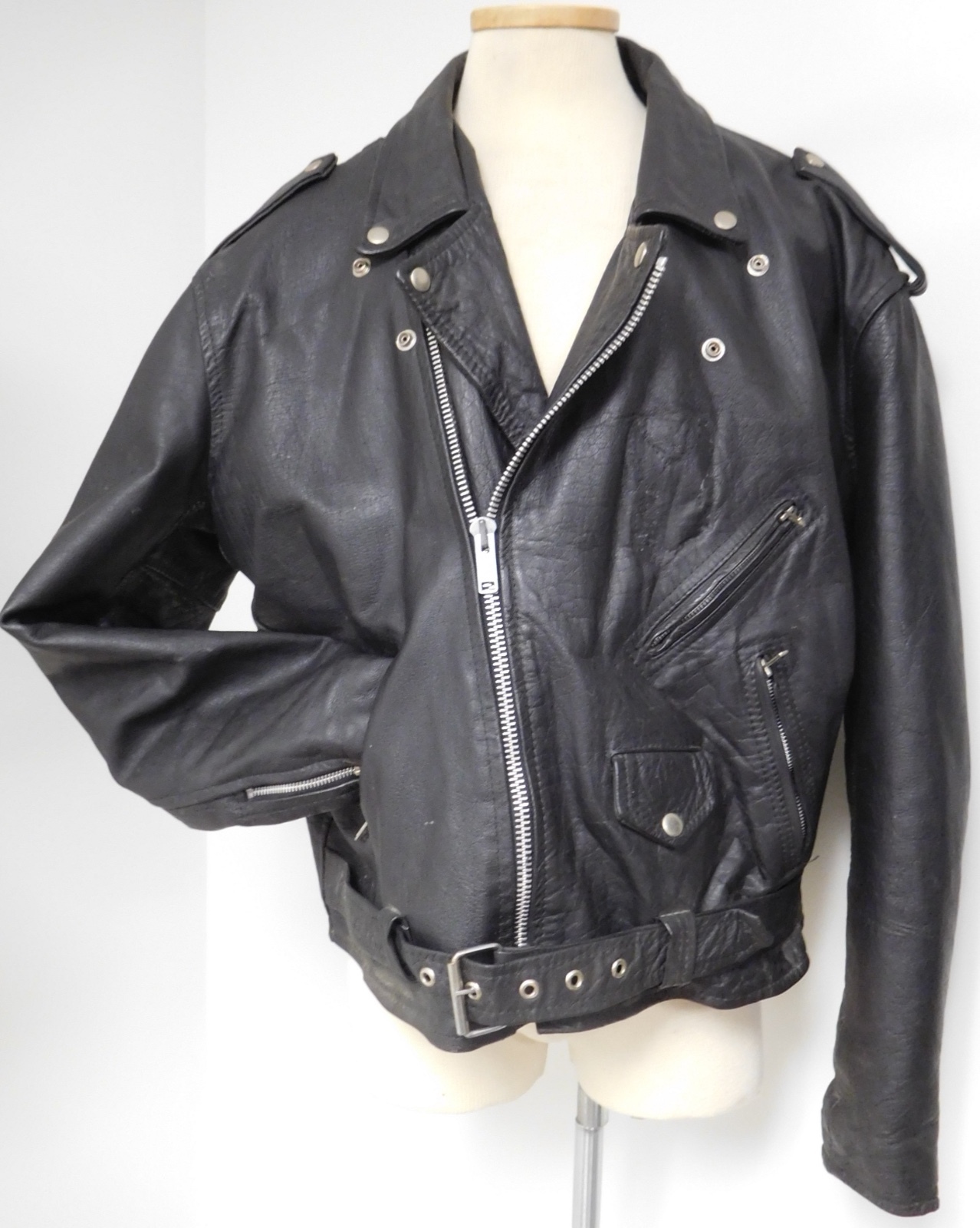 PROTECH LEATHER APPAREL MENS VINTAGE BLACK LEATHER BIKER
