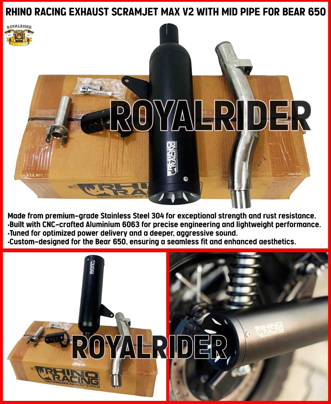 RHINO RACING EXHAUST SCRAMJET MAX V2, BLACK