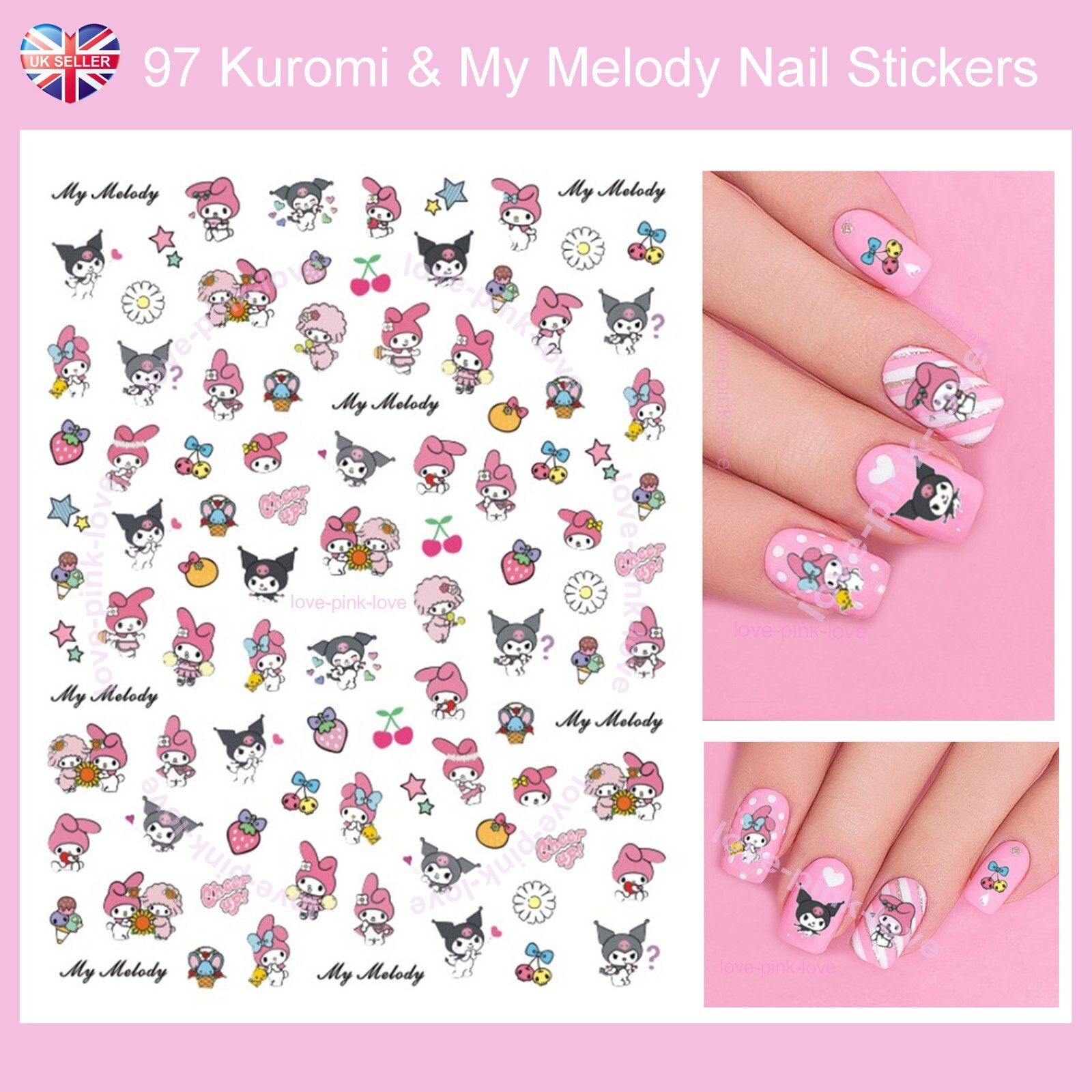 🌸KUROMI & MY MELODY SANRIO 97 3D Nail Art Stickers Decals