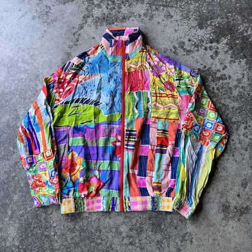 Vintage 90s Jams World Zip Up Rayon Multicolor Jacket Womens Size