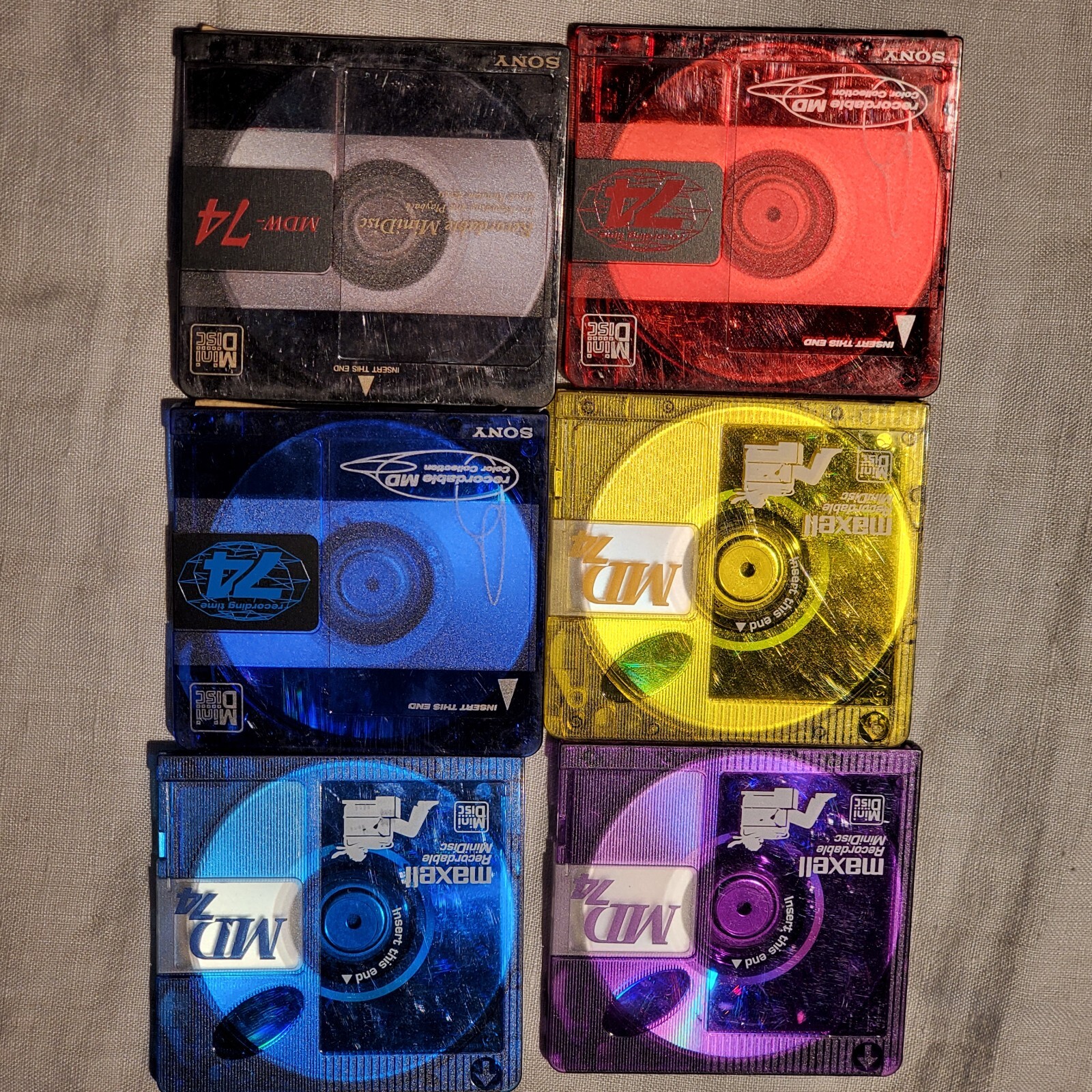 6 Sony MiniDisc 74 minutes MDW-74 recordable no cases contain