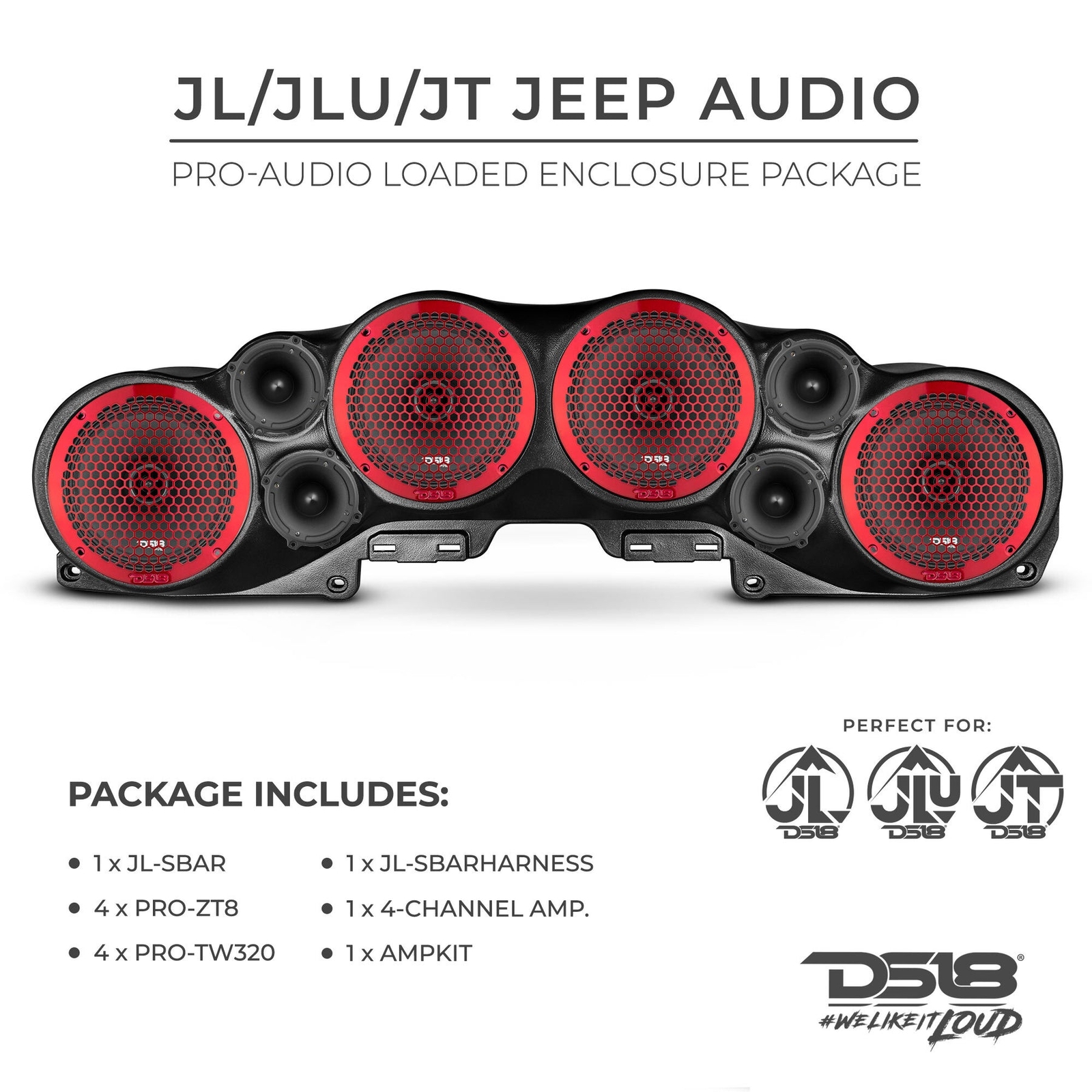 DS18 Sound Bar for Jeep JL/JLU/JT Pro Audio 8