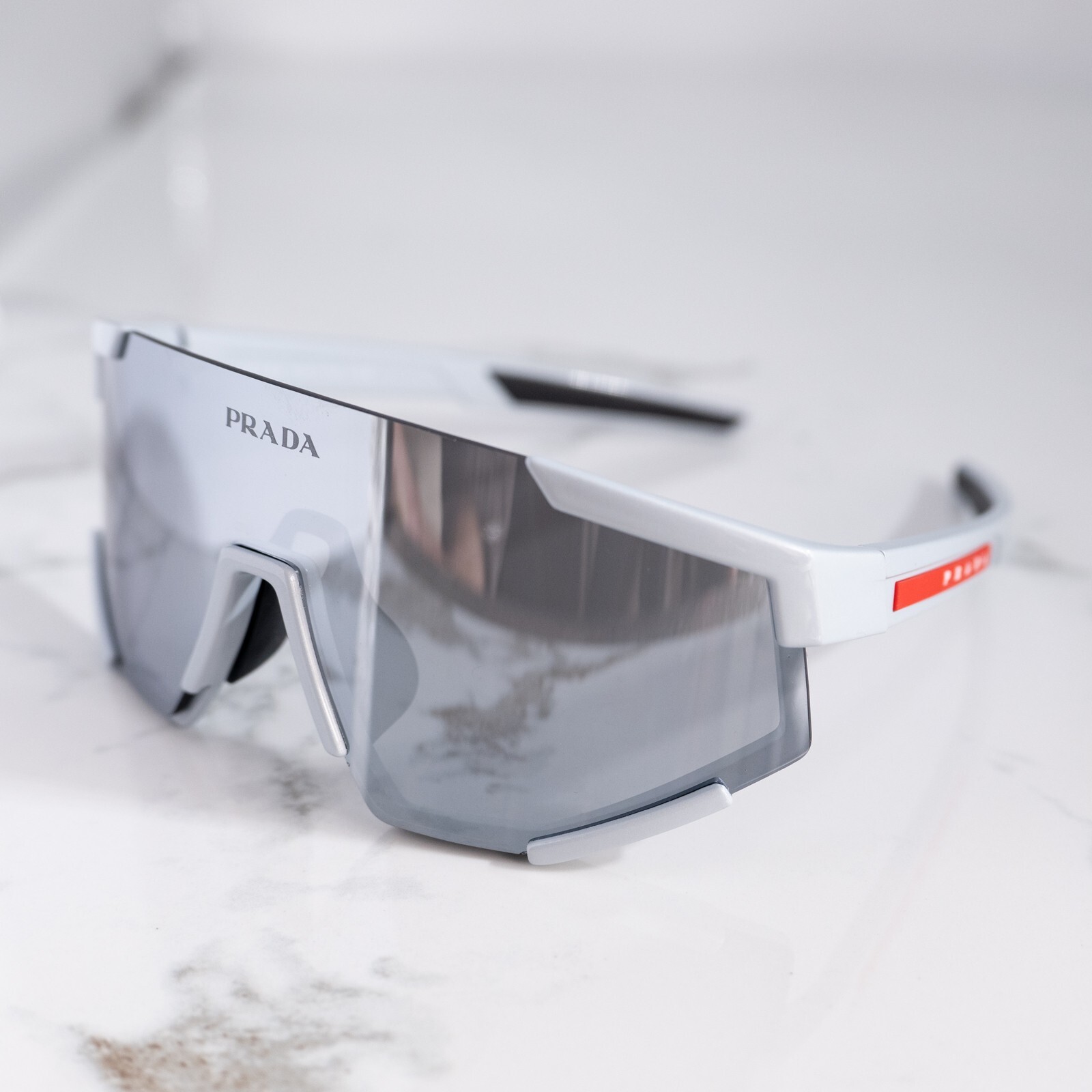 PRADA Linea Rossa PS04WS Gray Unisex Shield Visor Sunglasses New