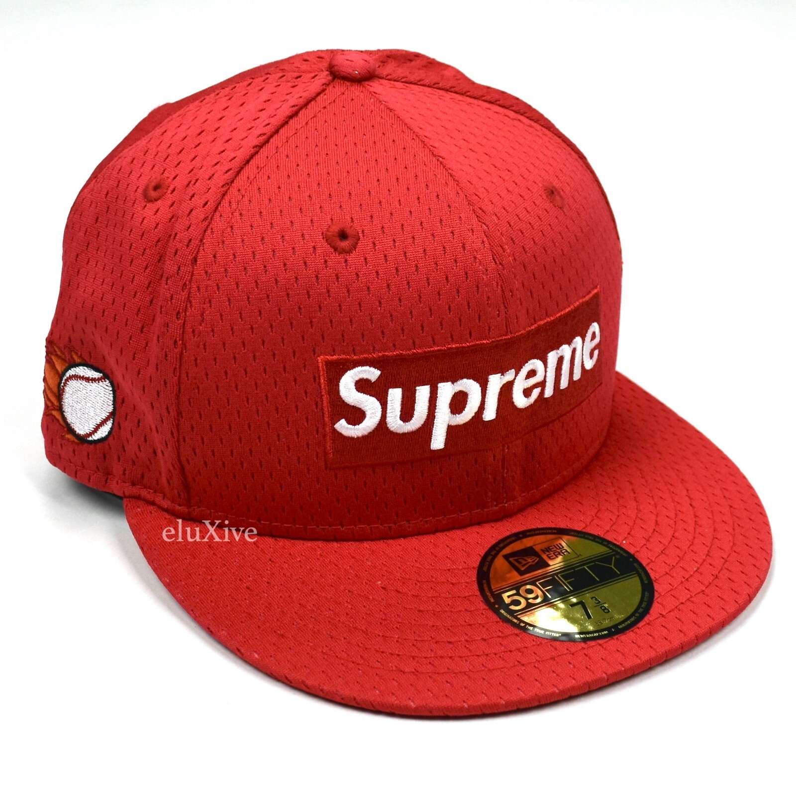 NWT Supreme New Era Red Box Logo Mesh Fitted Hat Cap Mens 7 3/8