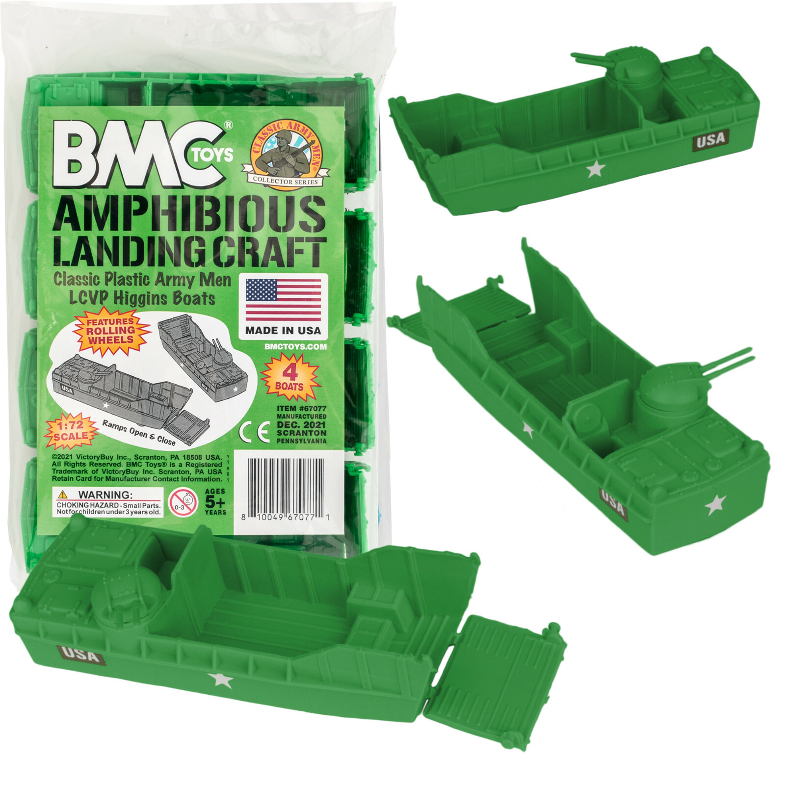 BMC Marx Recast Landing Craft 4pc Green Plastic Army Men Higgins