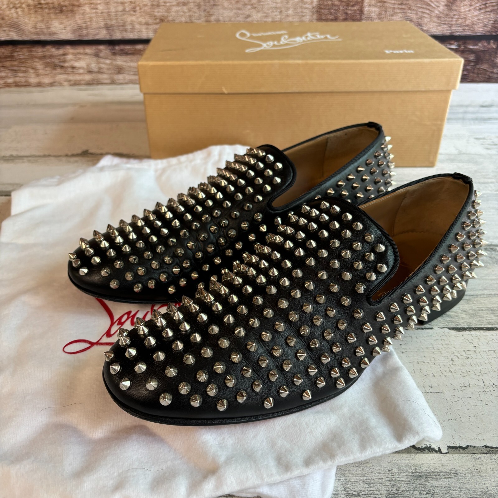 Christian Louboutin Mens Rollerboy Spike Loafers Size 10.5 Black