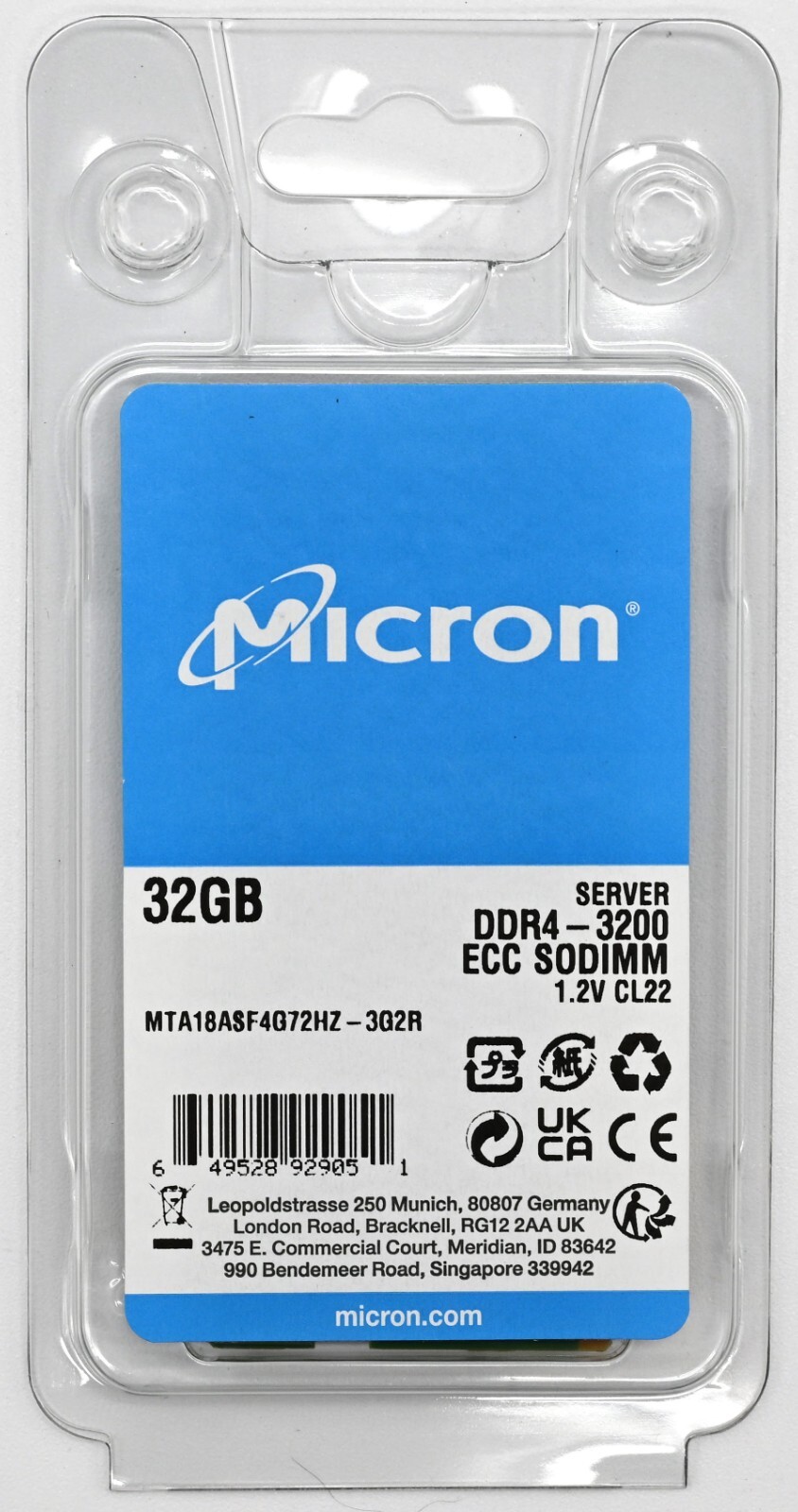 Micron 32GB DDR4 3200Mhz ECC SODIMM Laptop Memory MTA18ASF4G72HZ