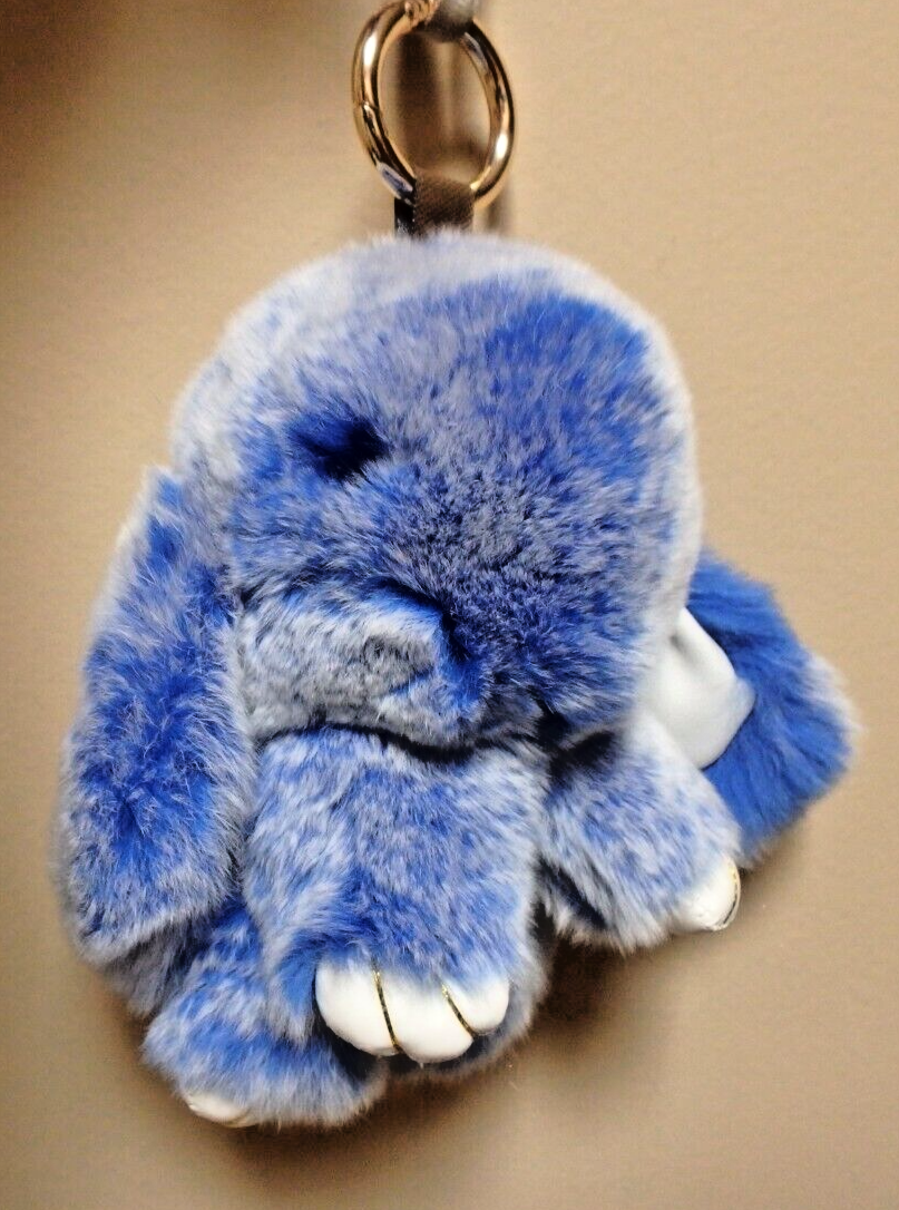 Large Bunny Keychain Frosted Blue Soft Real Rex Rabbit Fur Bag