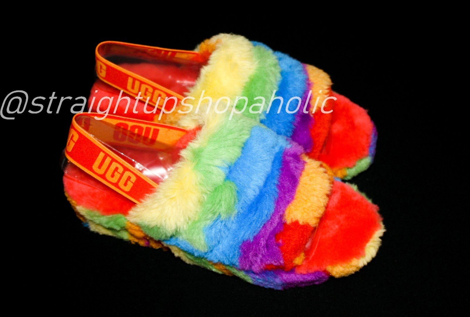 UGG Fluff Yeah Pride Rainbow Slide Slipper 8 New w/tags and box