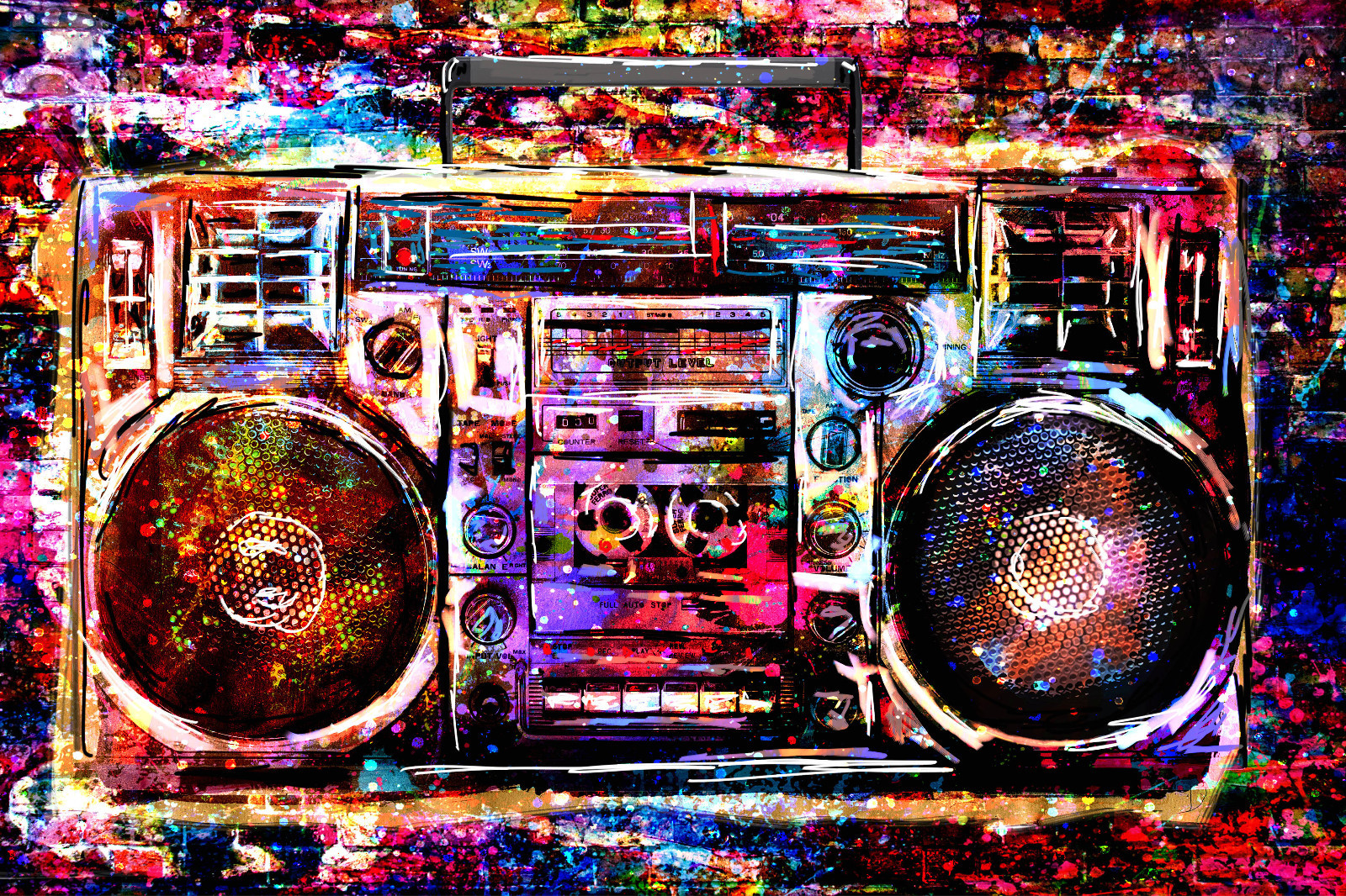 Boombox Canvas Print Spark Art Pop Art Radio Music Painting Wall