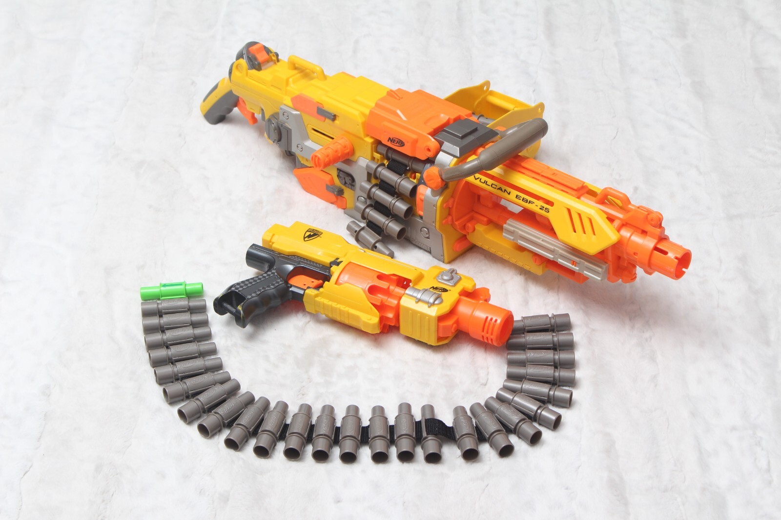 Nerf Vulcan EBF-25 w/Bucket & 2 Chains + Barricade RV-10 Blasters