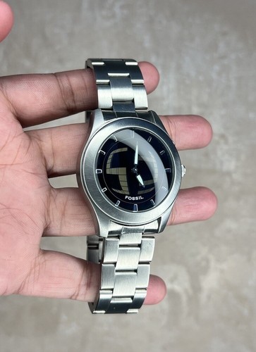 y2k FOSSIL Big Tic JR-8122, Animated Black Watch, Steel Band, Box