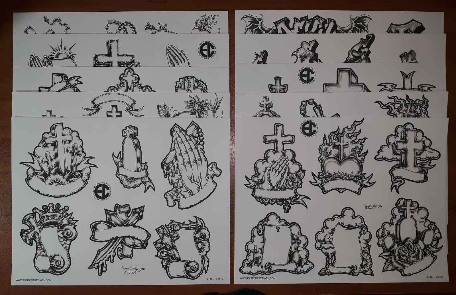 Black And Gray Religious Tattoo Flash 10 Sheets W/ Lines, 11x14