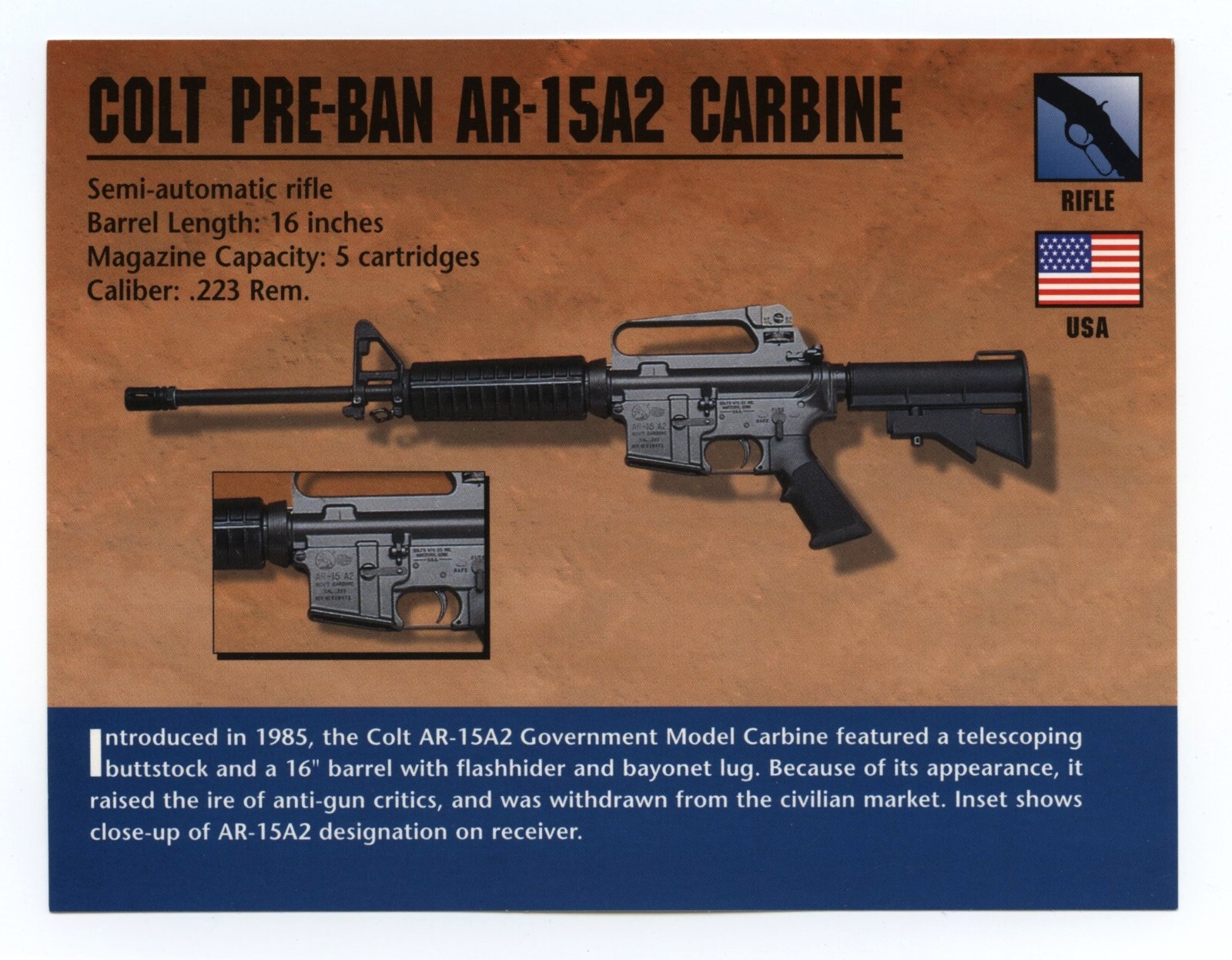 Colt Pre Ban AR-15A2 Carbine Rifle Atlas Classic Firearms Card | eBay