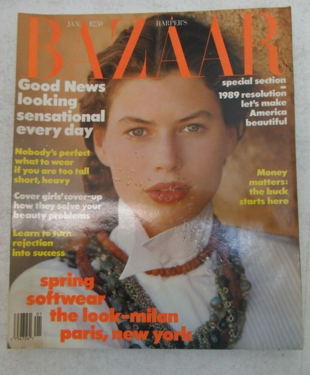 HARPER'S BAZAAR MAGAZINE JANUARY 1989 CARRIE OTIS NO LABEL VINTAGE