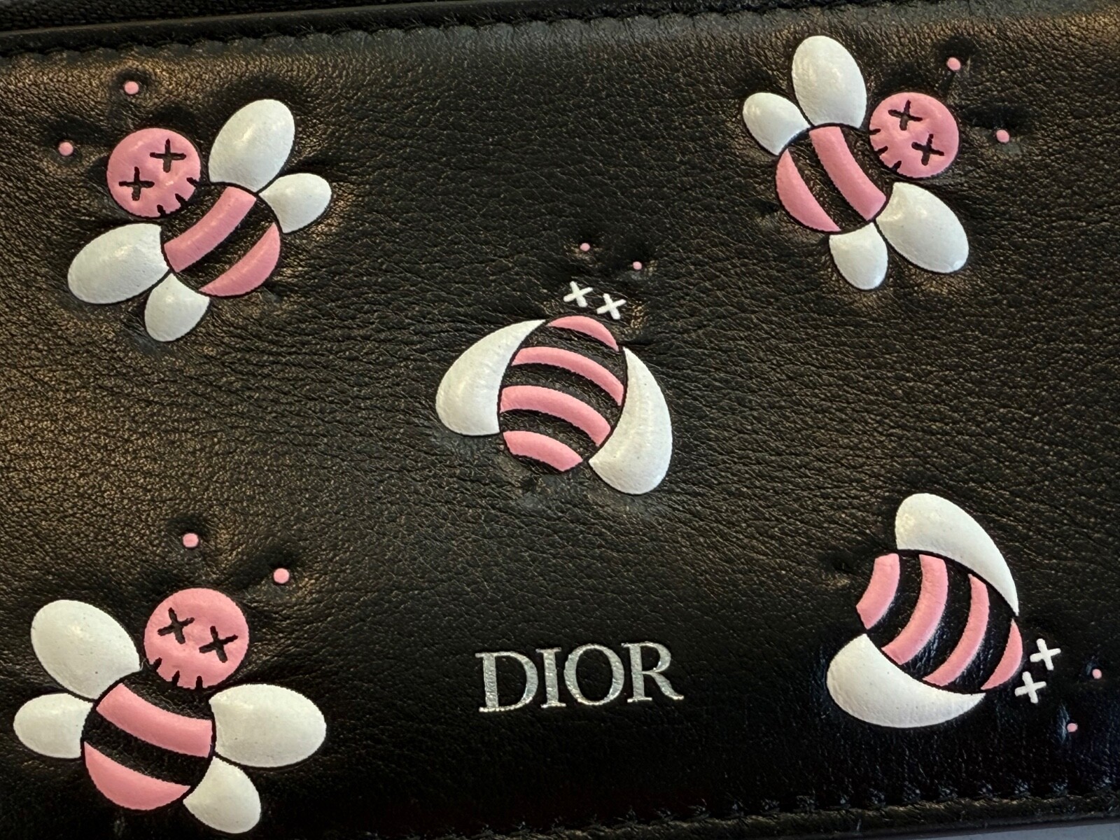 DIOR X KAWS Pink BEE 🐝 Wallet w/ Zipper black leather cardholder