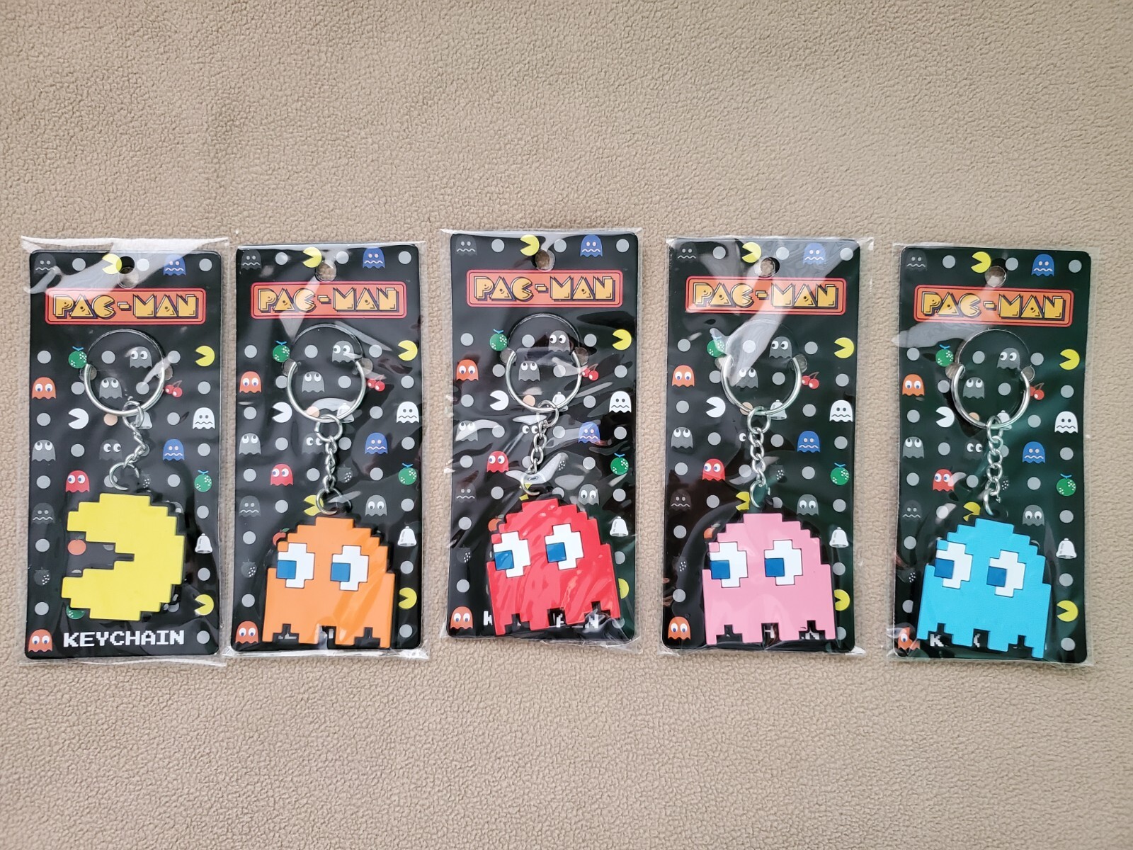 Set of 5 Pac-Man Rubber Ghost Keychains: Inky, Blinky, Pinky