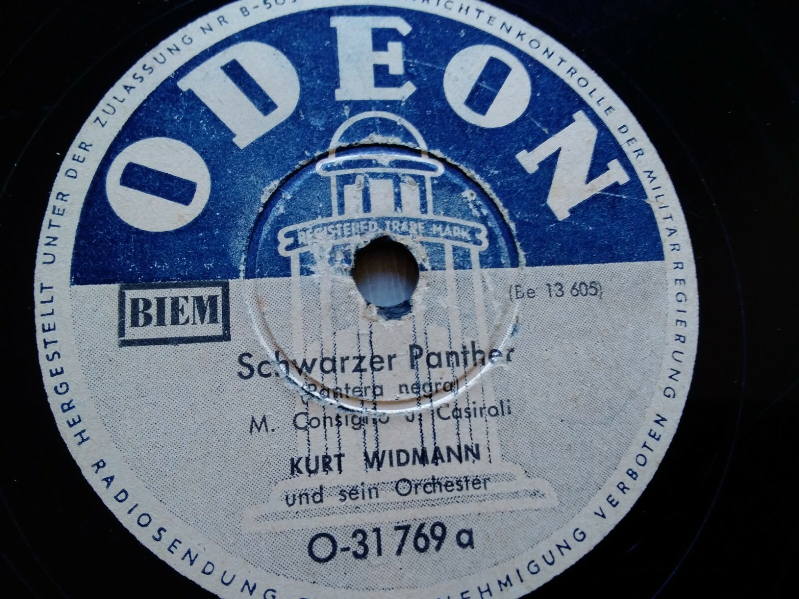 Kurt Widmann 78rpm Single 10-inch Odeon Records #O-31769 Schwarzer