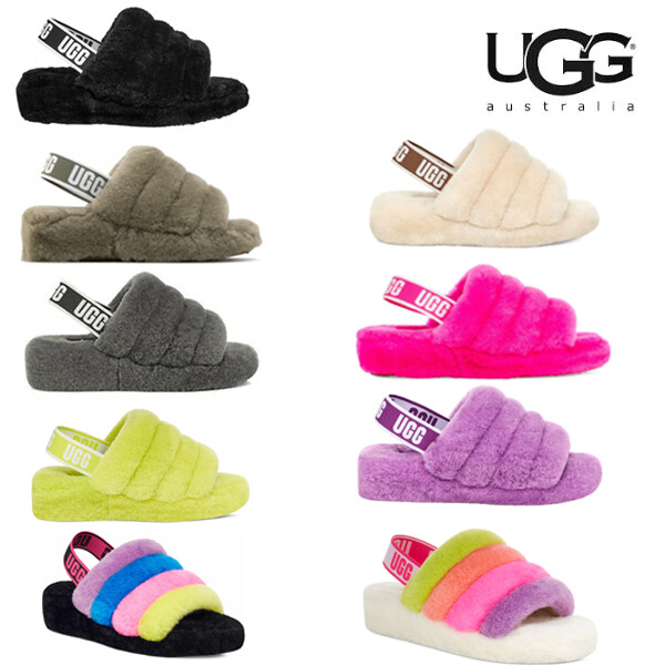 WOMEN'S UGG CLASSIC FLUFF YEAH SLIDE BLACK OLIVE CHARCOAL NEON
