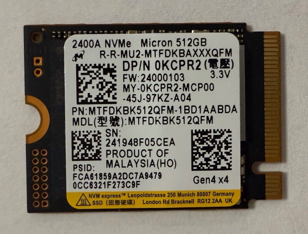 Micron 2400A 512GB SSD M.2 2230 NVMe PCIe Gen4x4 MTFDKBK512QFM | eBay