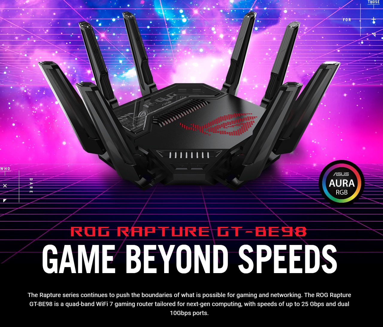 ASUS ROG Rapture GT-BE98 BE25000 Quad-Band Gaming WiFi 7 Router (NE-AG