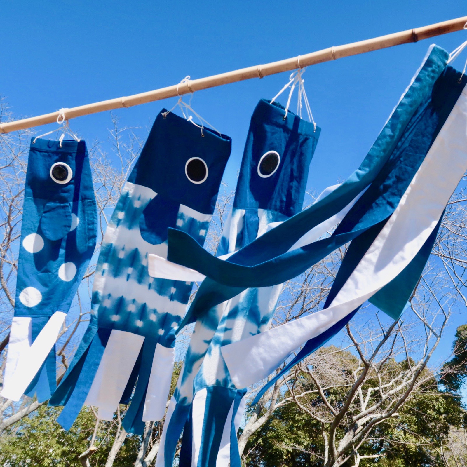 完売しました❗️2021年分《受注生産》手染め 藍染め鯉のぼり4点セット