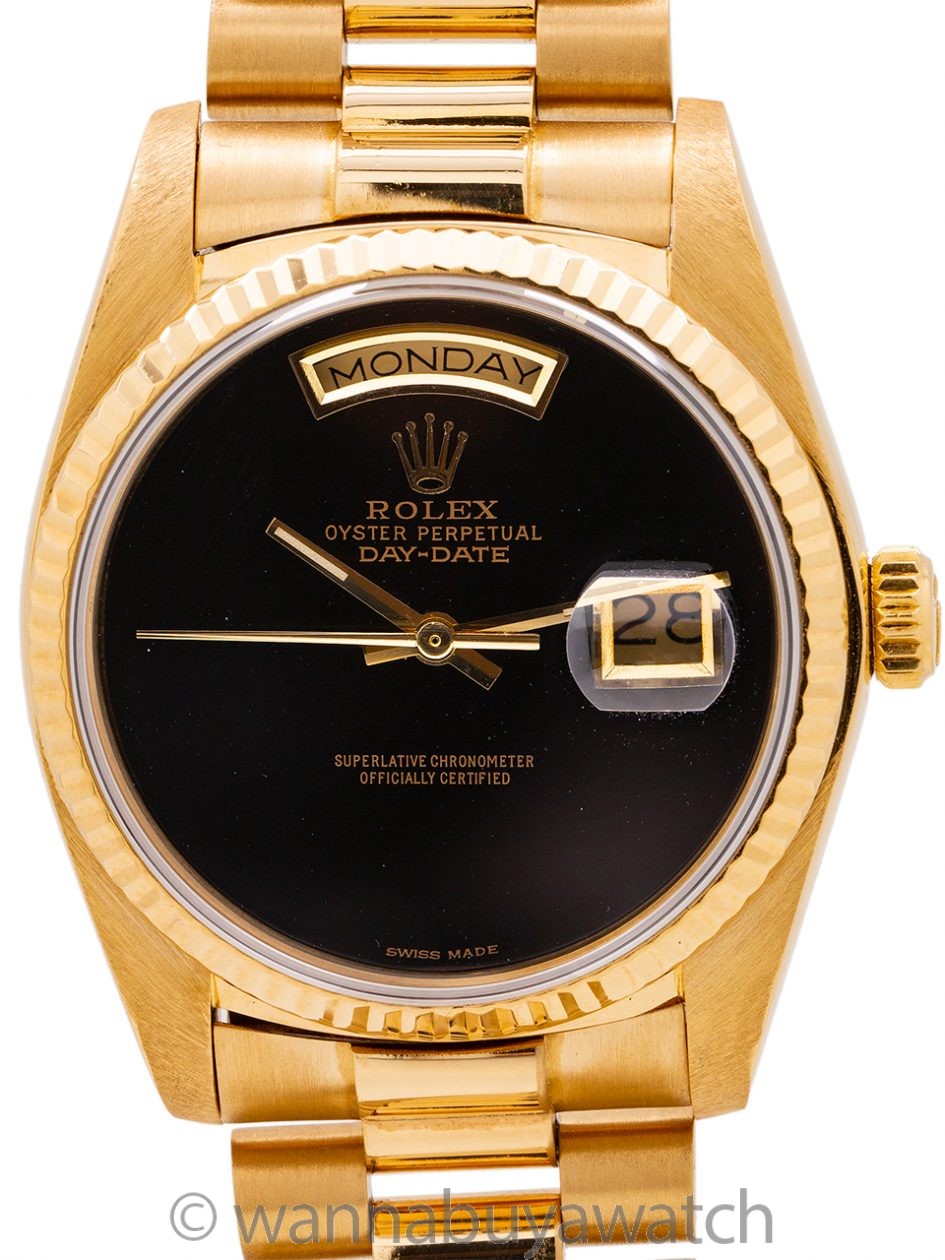 Rolex Day Date President 18K YG ref 18038 circa 1983 Custom Onyx Dial