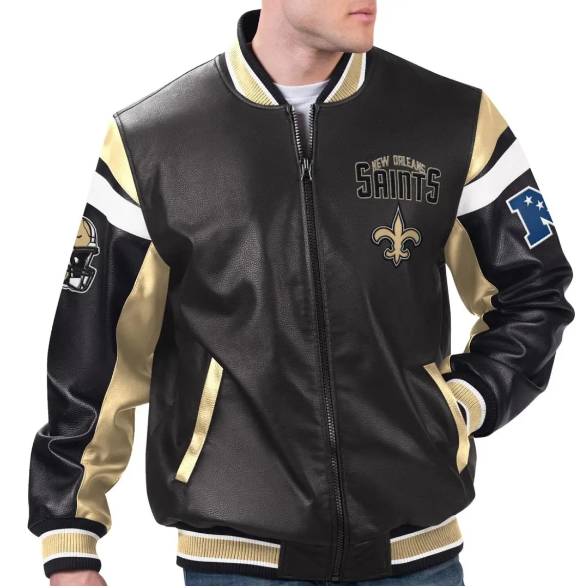 New Orleans Saints Faux Leather Full-Zip Varsity Jacket