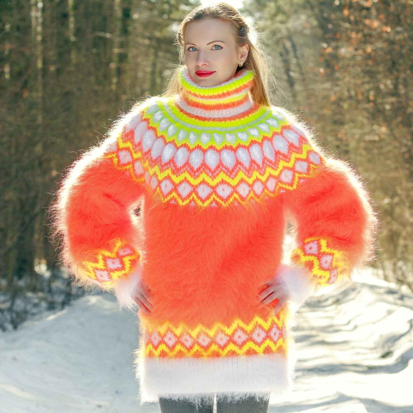 Unique orange Icelandic mohair sweater by SuperTanya