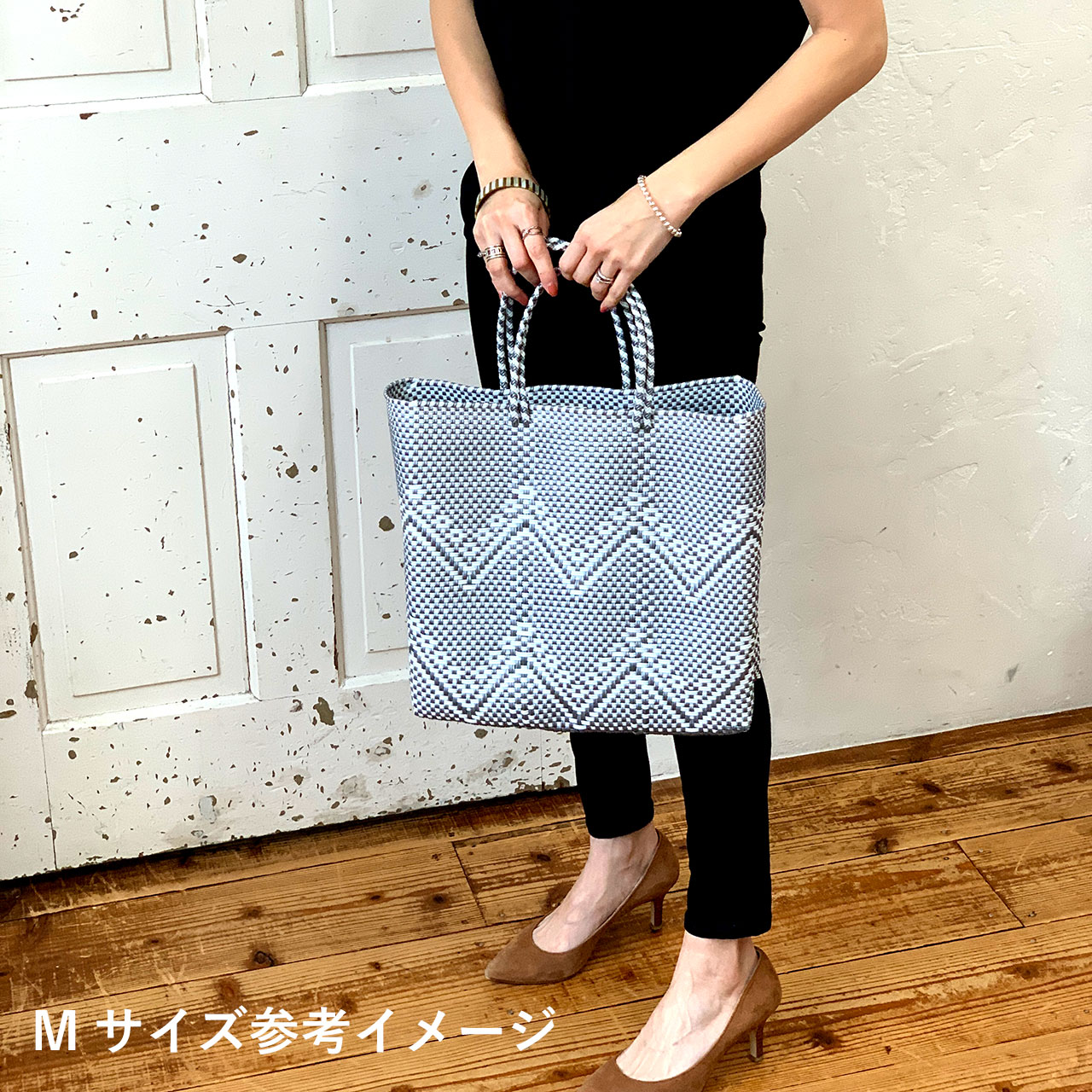 メルカドバッグM 紺×赤（バイカラー） | メキシコ直輸入メルカドバッグ