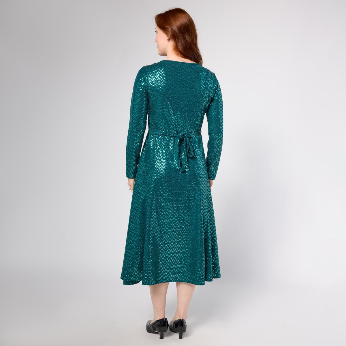 Nina Leonard Sylvia Sparkle Knit Fit-and-Flare Midi Dress | HSN