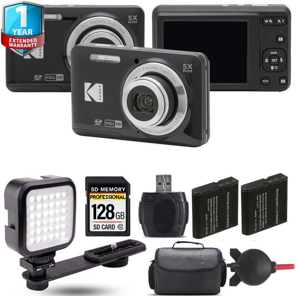 Kodak PIXPRO FZ55 Digital Camera Bundle: Black, Extra Battery, LED