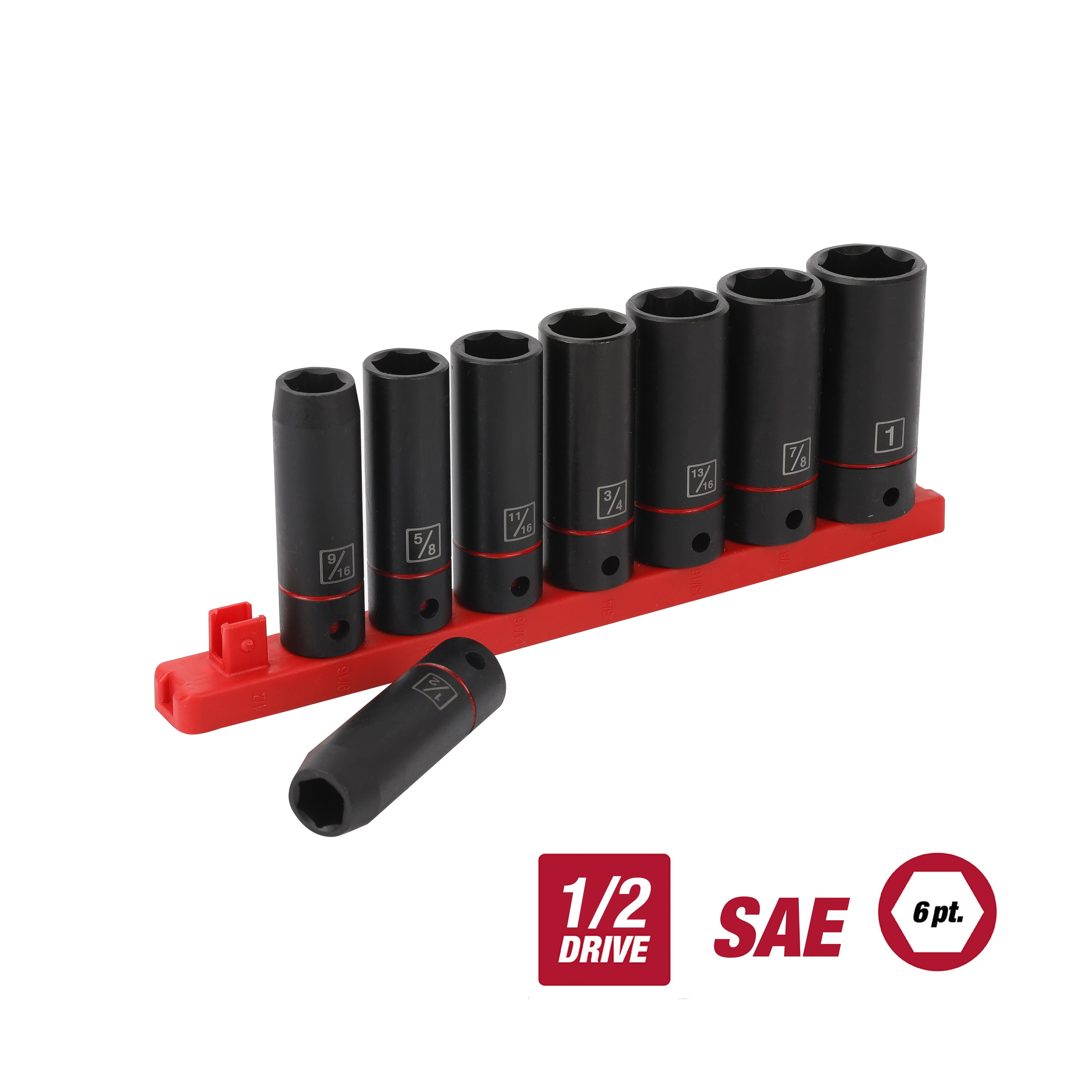 Hyper Tough 9-Piece 1/2-Inch Deep Drive SAE Impact Socket Set
