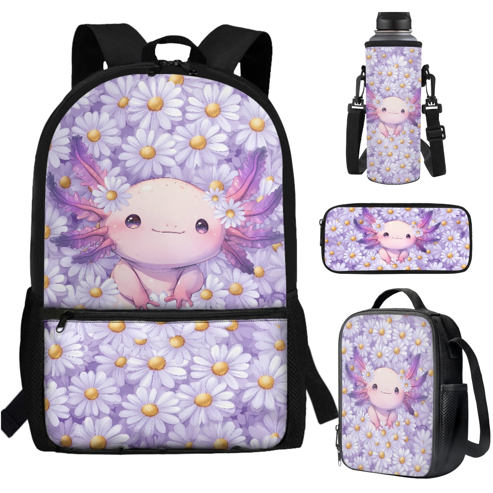 Yuyamidu Axolotl Backpack with Lunch Bag for Girls 10-12/12-14