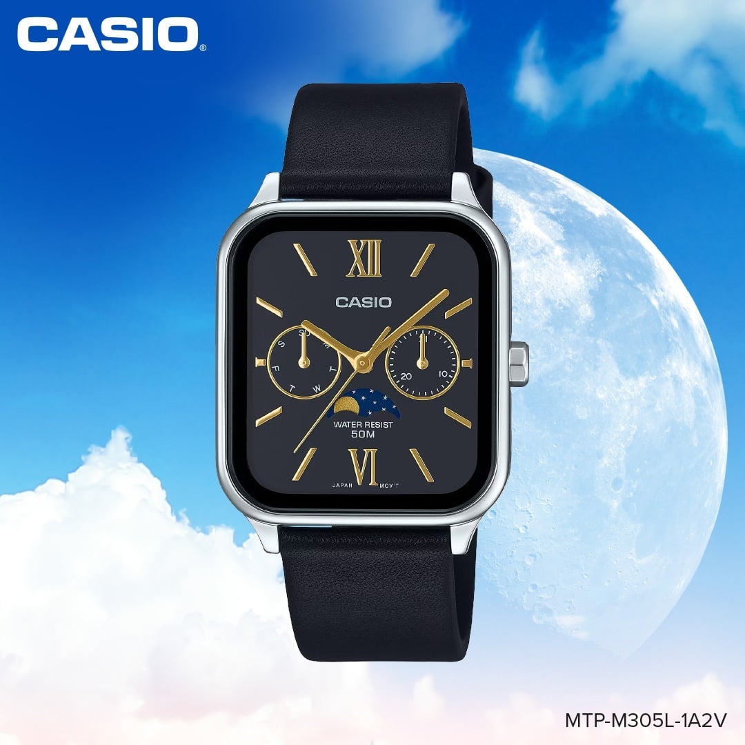 Casio Men's Black Leather Strap Analog Wristwatch, MTP-M305L-1A2V