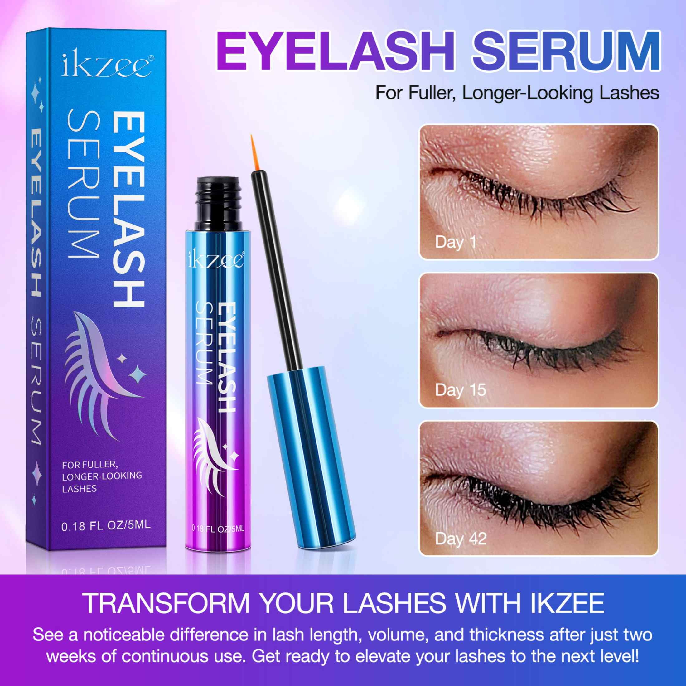 Ikzee 3-Pack Eyelash Serum, Unleash the Power of Nature for Longer