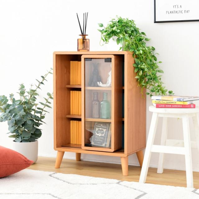 マガジンラック スライド収納 ガラス扉付 Pico 幅50cm （ スライド本棚