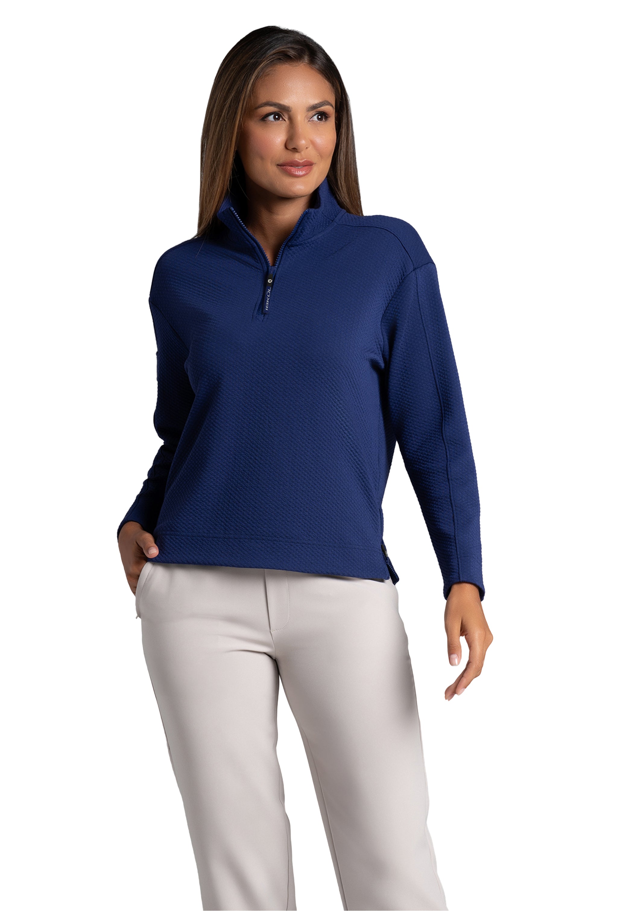 Solid Popcorn Stitch 1/4 Zip Pullover - 42000 | IBKÜL