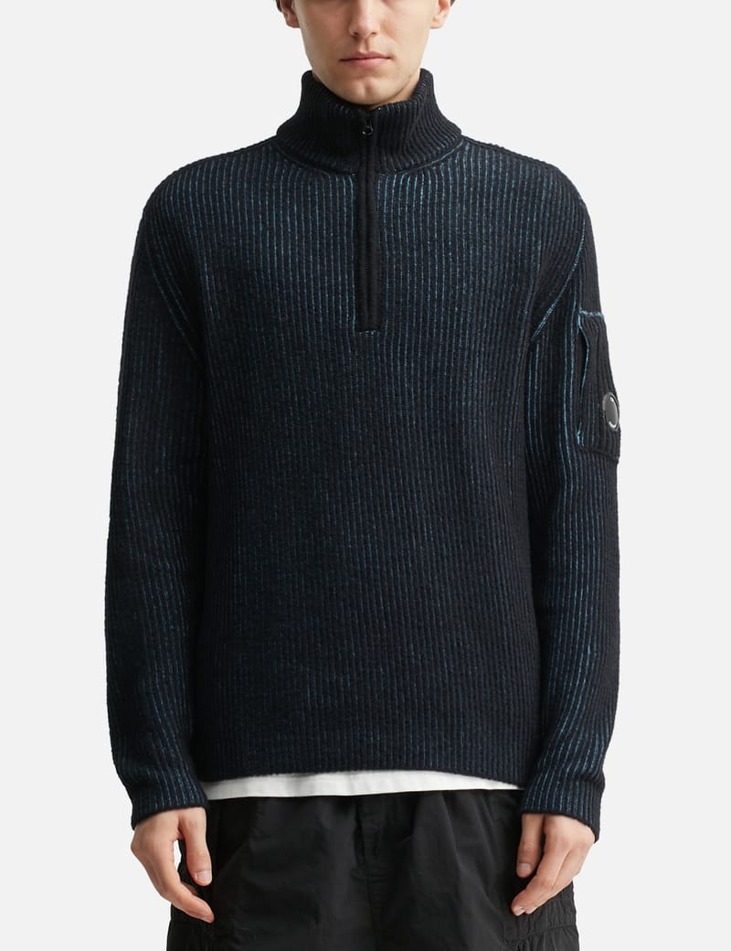 C.P. Company Fleece Knit Half Zip Sweater - Aegean Blue lambswool