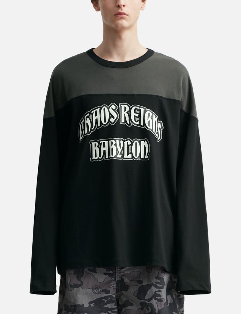 Babylon Long Sleeve Football Tee - Black cotton oversized fit with